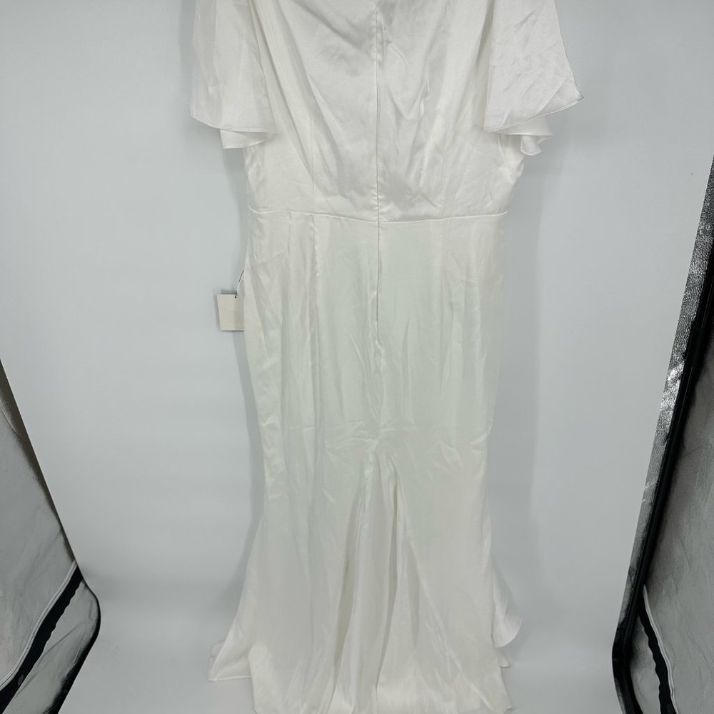 Lulu's Eternal Bond White Satin Ruffled Flutter Sleeve Maxi Dress Flawed NWT XL - Picture 11 of 12